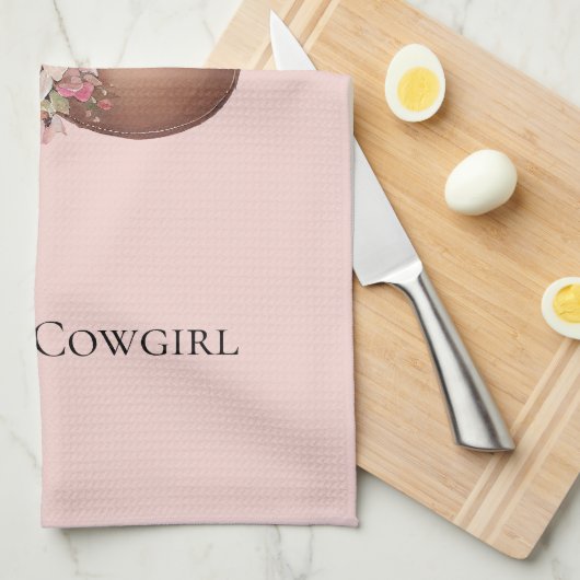 赤面ピンクハウディ女性のカーボーイフローラウエスタンハッツ キッチンタオル (四つ折り)