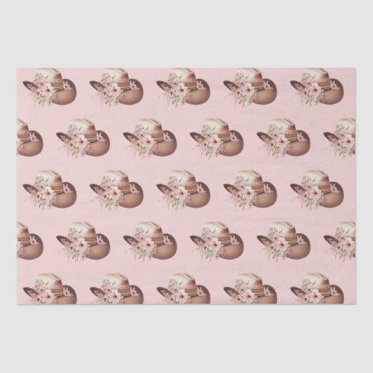 赤面ピンクハウディ女性のカーボーイフローラウエスタンハッツ 薄葉紙 (正面)