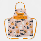 赤面ピンクハロウィーン、幽霊、カボチャ、こうもり エプロン (正面)