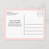 赤面ピンクハローワールドフォト誕生Stat 案内ポストカード (裏面)