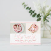 赤面ピンクハローワールドフォト誕生Stat 案内ポストカード (スタンド正面)