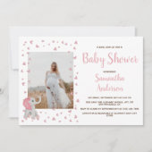 赤面ピンクハートゾウ赤ちゃんシャワー写真 招待状 (正面)