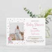 赤面ピンクハートゾウ赤ちゃんシャワー写真 招待状 (スタンド正面)