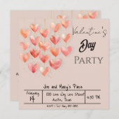 赤面ピンクハートバレンタインデーパーティー 招待状 (正面/裏面)