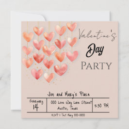 赤面ピンクハートバレンタインデーパーティー 招待状