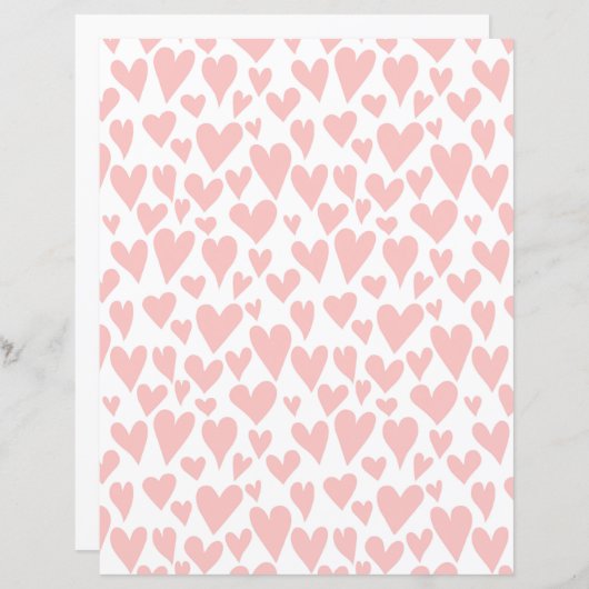 赤面ピンクハートパターンホワイトスクラップブック紙 (正面/裏面)