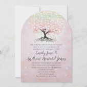 赤面ピンクハートリーフツリーカントリーウェディング 招待状 (正面)