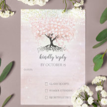 赤面ピンクハートリーフツリーカントリーウェディングRSVP