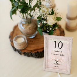 赤面ピンクハートリーフツリーテーブル番号 招待状