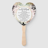 赤面ピンクハートリーフツリー結婚式 プログラムブラック ハンドファン (正面)