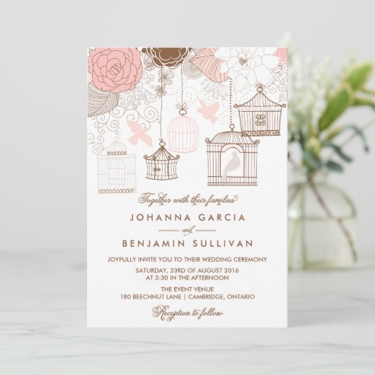 赤面ピンクバお洒落ルダージュ結婚式招待状 招待状 (スタンド正面)