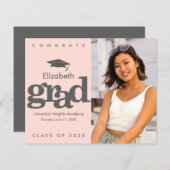 赤面ピンクバジェットフォトグラードグレーキャップ招待状 (正面/裏面)