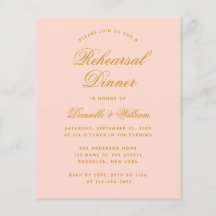 赤面ピンクバジェットリハーサルディナー招待状