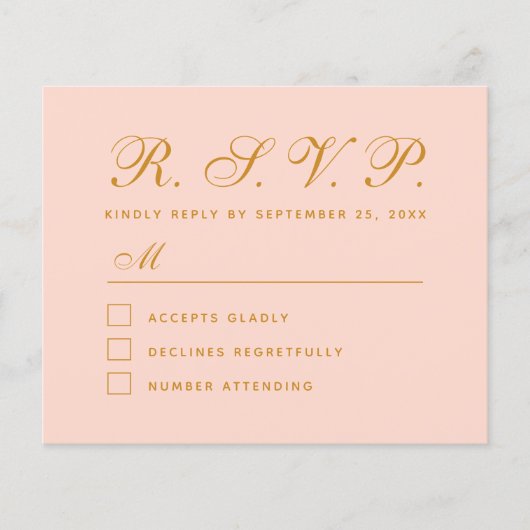 赤面ピンクバジェットRSVPシンプル書道カード (正面)