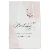 赤面ピンクバタフライエイジ誕生日へようこそ ミディアムペーパーバッグ (裏面)