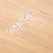 赤面ピンクバタフライファーストコミューオンガール アクリル招待状 (レイダウン)