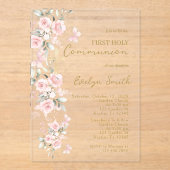 赤面ピンクバタフライファーストコミューオンガール アクリル招待状 (正面)