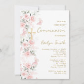 赤面ピンクバタフライファーストコミューオンガール 招待状 (正面)