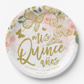 赤面ピンクバタフライフローラキンセアニェラパーティー ペーパープレート (正面)