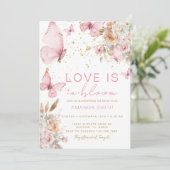 赤面ピンクバタフライラブイン開花ブライダルシャワー 招待状 (スタンド正面)