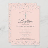 赤面ピンクバプテスマ《キリスト教》洗礼式や命名式シルバーハート セーブザデート (正面/裏面)