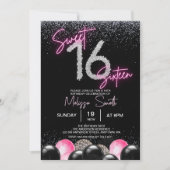 赤面ピンクバルーンダイアモンズスウィート16誕生 招待状 (正面)