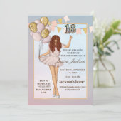 赤面ピンクバルーンバラ金ゴールドSweet sixteen 招待状 (スタンド正面)