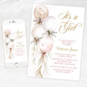 赤面ピンクバルーンベビーシャワー招待状 招待状