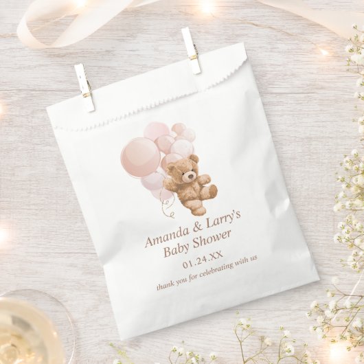 赤面ピンクバルーン付きテディベア フェイバーバッグ (クリップ留めされた状態)