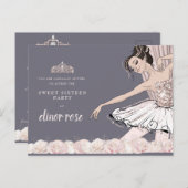 赤面ピンクバレリナスウィート16パーティー インビテーションポストカード (正面/裏面)