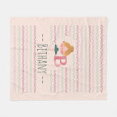 赤面ピンクバレリナモノグラムBアールパーソナライズされたト フリースブランケット (正面(横))