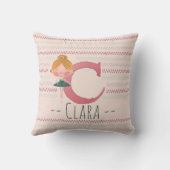 赤面ピンクバレリナモノグラムCアールパーソナライズされたト クッション (裏面)