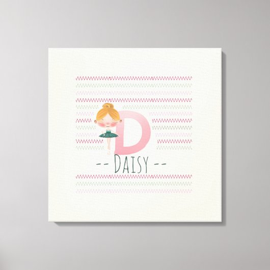 赤面ピンクバレリナモノグラムD – アパーソナライズされたート キャンバスプリント (正面)