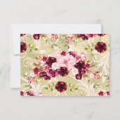 赤面ピンクバーガンディフローラドロップウェディングレセプション 招待状 (裏面)