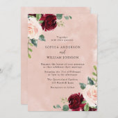 赤面ピンクバーガンディーレッドウォーターフローラ結婚ズ 招待状 (正面/裏面)