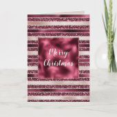 赤面ピンクバーガンディーレッドグリッターストライプクリスマス カード (正面)