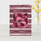 赤面ピンクバーガンディーレッドグリッターストライプクリスマス カード (黄色い花)