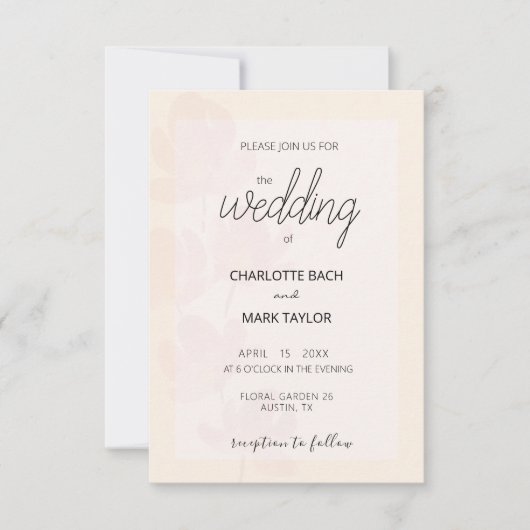 赤面ピンクパステルフラワーズウォーターエレガントカラー 招待状 (正面)