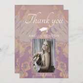 赤面ピンクパターン卒業写真卒業 サンキューカード (正面/裏面)