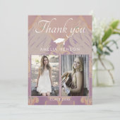 赤面ピンクパターン卒業2写真卒業 サンキューカード (スタンド正面)