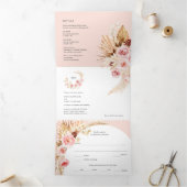 赤面ピンクパンパスグラスボモダンホ3イン1 三つ折り招待状 (内部)