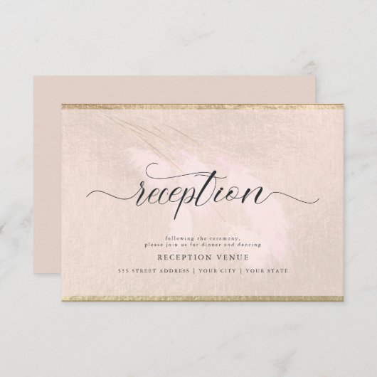 赤面ピンクパンパスグラス書道披露宴 招待状 (正面/裏面)