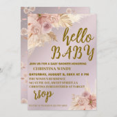 赤面ピンクパンパスベビーシャワー招待状招待状 招待状 (正面/裏面)