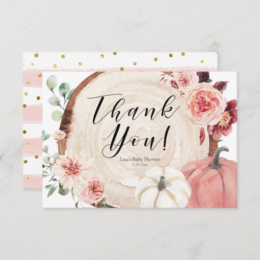 赤面ピンクパンプキンベビーシャワーサンキューカード サンキューカード (正面/裏面)