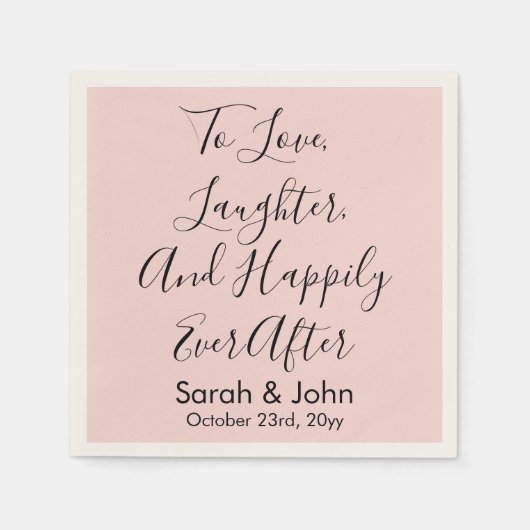 赤面ピンクパーソナライズされたスクリプトウェディング受付 スタンダードカクテルナプキン (正面)