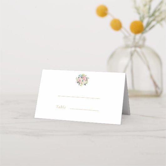 赤面ピンクパーソナライズされたフローラ結婚ズ プレイスカード (正面)