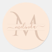 赤面ピンクパーソナライズされたモノグラムスクリプト名 ラウンドシール (正面)