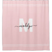赤面ピンクパーソナライズされた名エレガントモノグラム シャワーカーテン (正面)