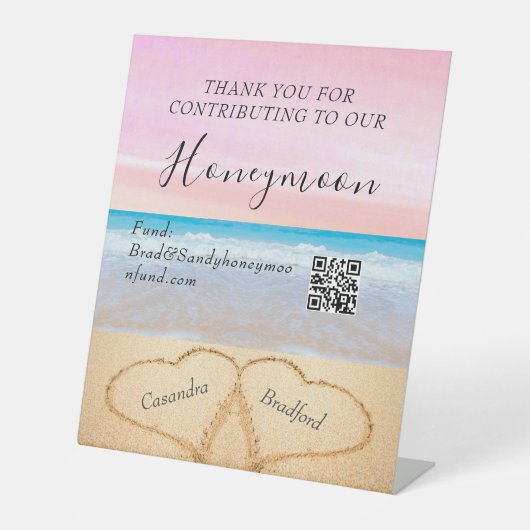 赤面ピンクパープビーチ結婚式2砂のハート 台座サイン (正面)