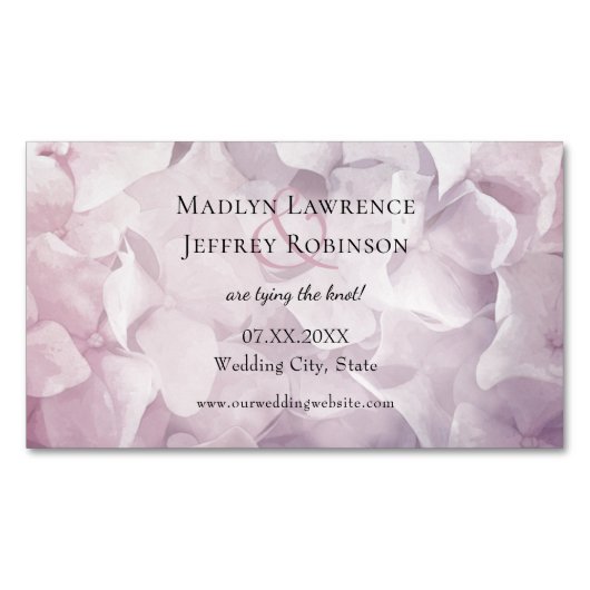 赤面ピンクパープルアジサイの庭の日付を保存 マグネット名刺 (正面)